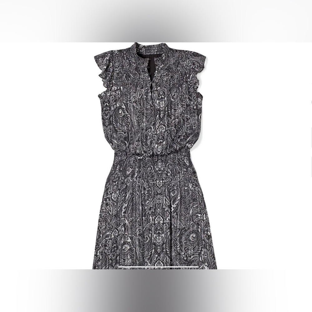 White House Black Market NWT Smocked Waist Ruffle MIDI Dress
